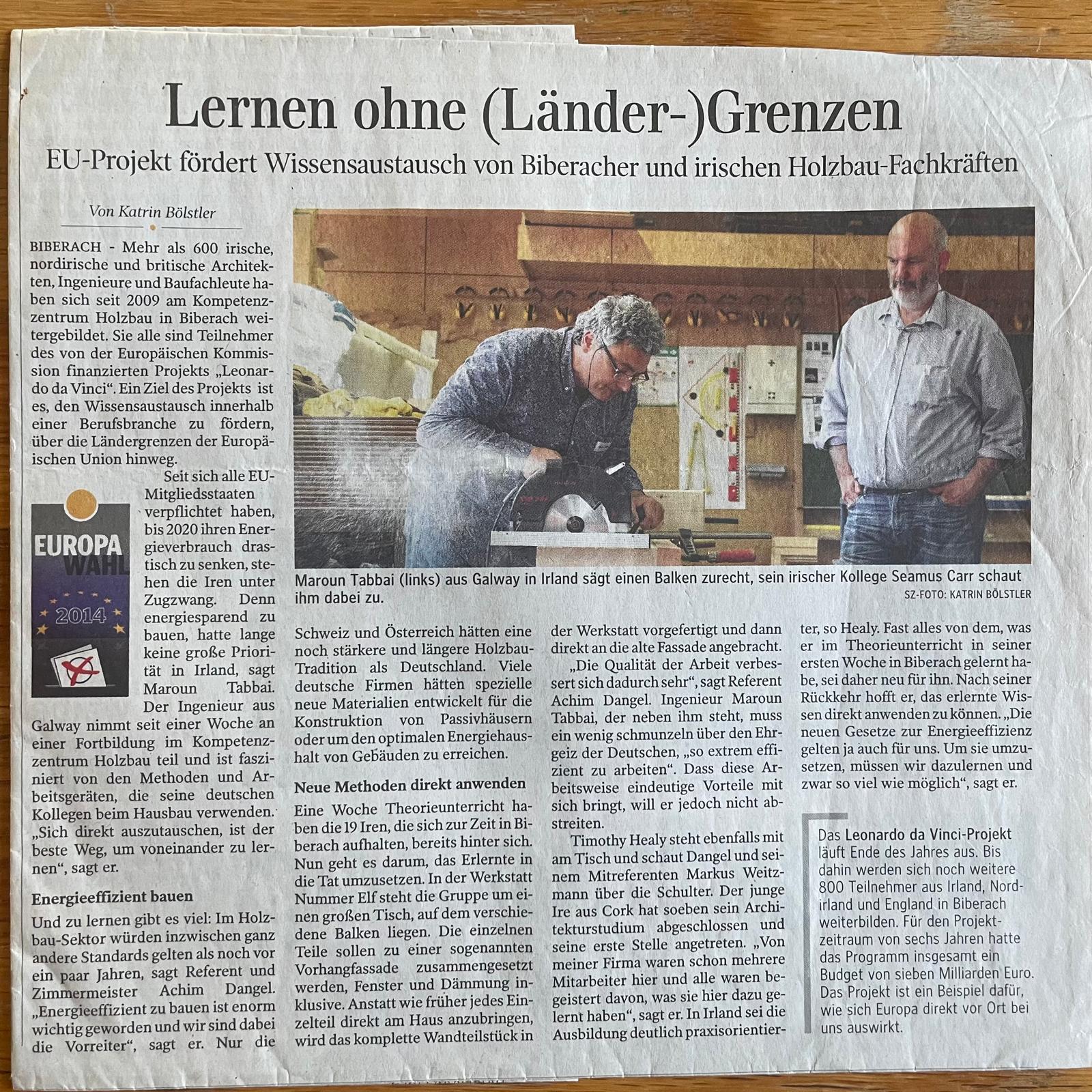 Newspaper Scan about EU woodworking initiative